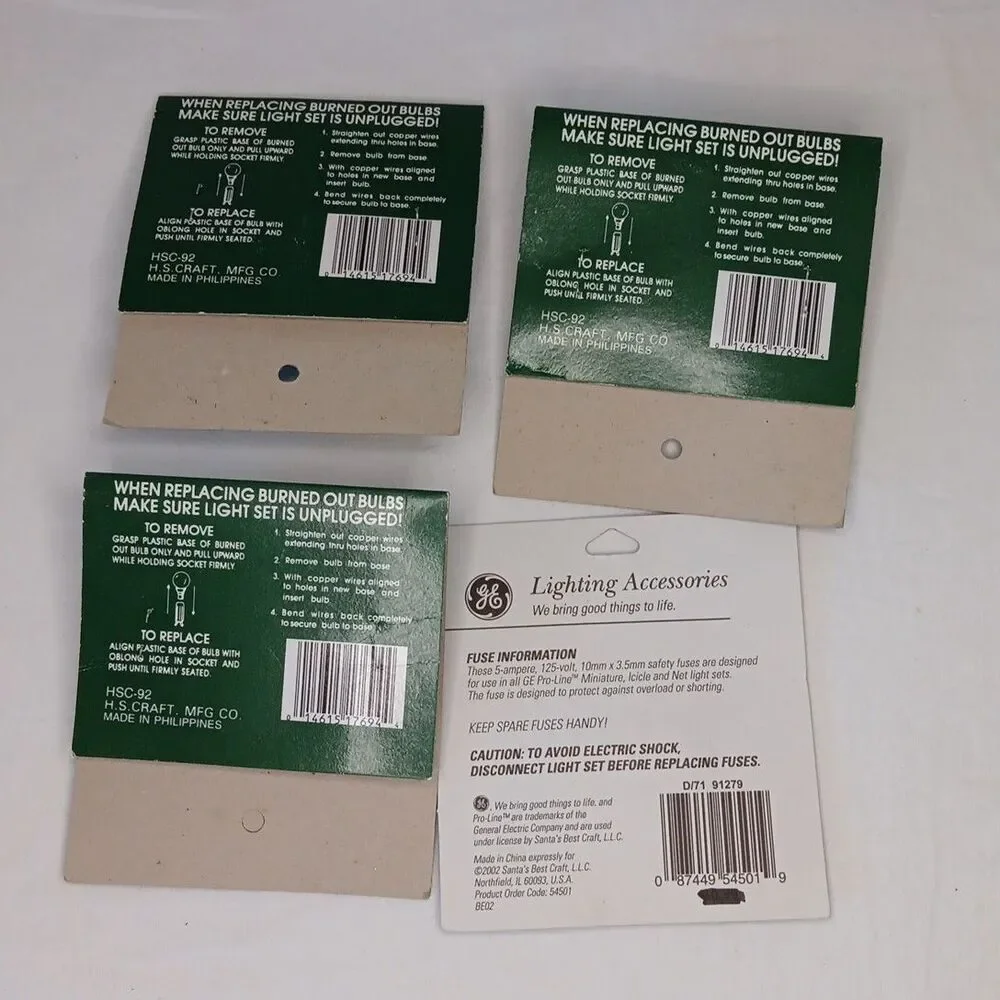 Tree Light Replacement Pearl Lights Bulbs Green Yellow Red and GE Safety Fuses